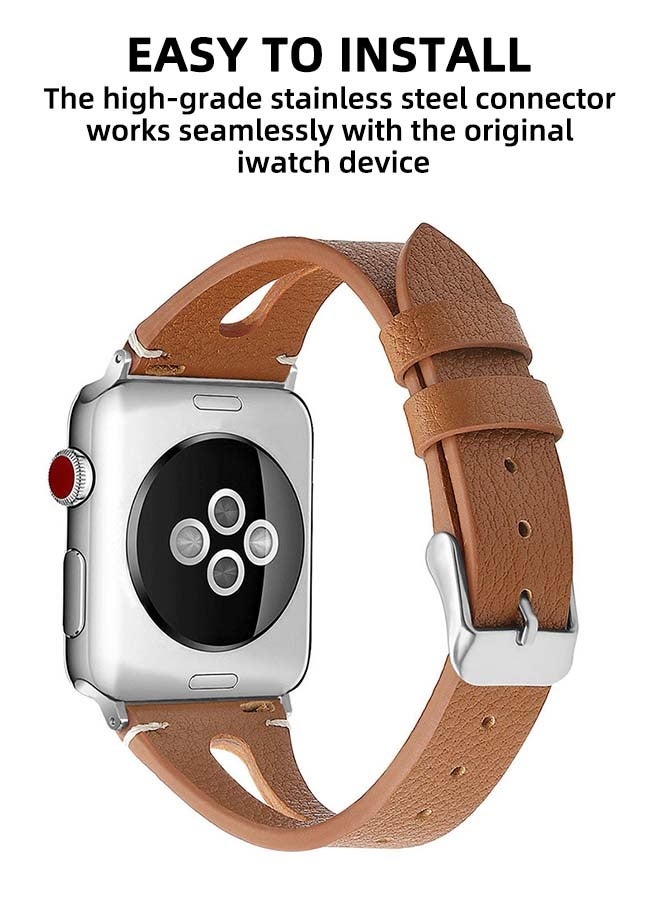 Wearlizer Brown Leather Compatible With Apple Watch Straps 38/40/41/42mm Suitable For Iwatch Se Women And Men Special Triangular Hole Straps Cool Replacement Suitable For Iwatch Series 11 10 9 8 7 6 5 4 3 Se/Ultra 3 - Image 4