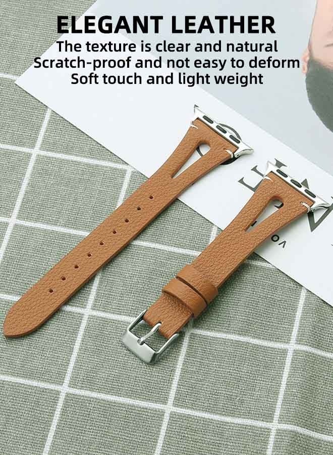 Wearlizer Brown Leather Compatible With Apple Watch Straps 38/40/41/42mm Suitable For Iwatch Se Women And Men Special Triangular Hole Straps Cool Replacement Suitable For Iwatch Series 11 10 9 8 7 6 5 4 3 Se/Ultra 3 - Image 3