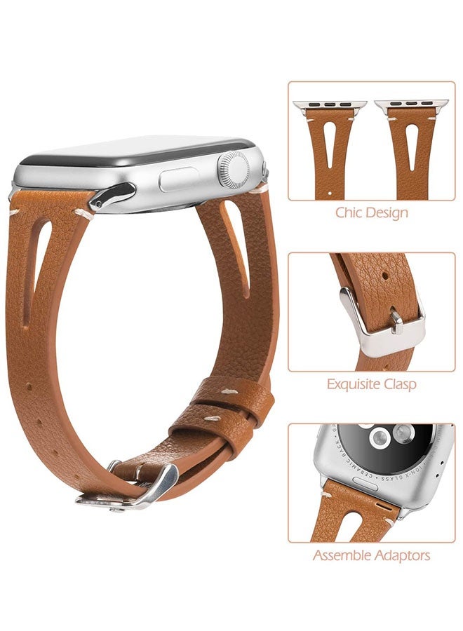 Wearlizer Brown Leather Compatible With Apple Watch Straps 38/40/41/42mm Suitable For Iwatch Se Women And Men Special Triangular Hole Straps Cool Replacement Suitable For Iwatch Series 11 10 9 8 7 6 5 4 3 Se/Ultra 3 - Image 5
