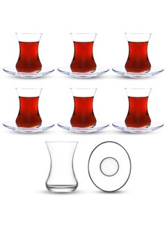 Turkish Tea Glasses and Saucers Set (12 Pieces) Arabic Persian Tea Cups (4oz/120ml)