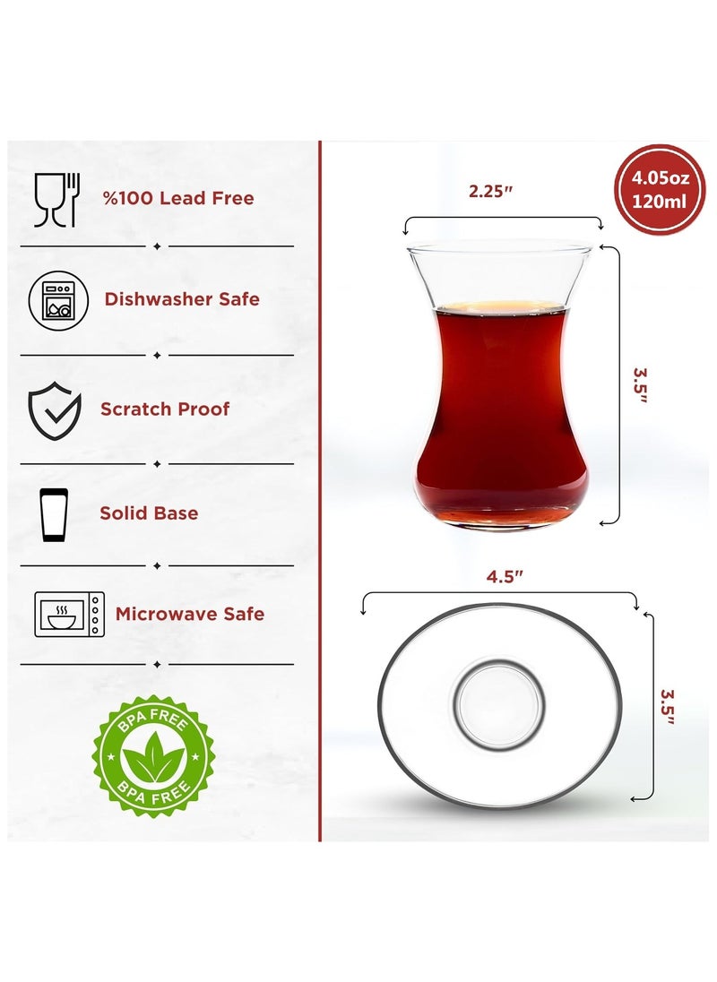 Generic - Turkish Tea Glasses and Saucers Set (12 Pieces) Arabic Persian Tea Cups (4oz/120ml) - Image 1