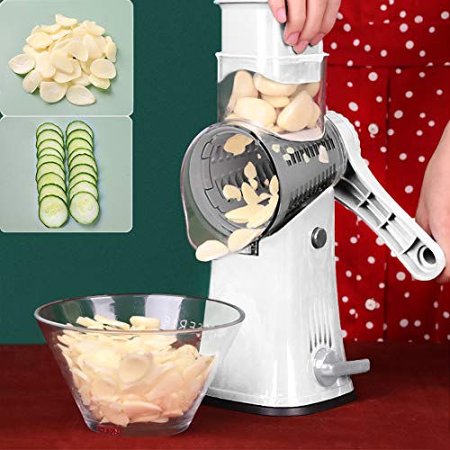 BNUNWISH Rotary Cheese Grater Shredder 5-in-1 Tumbling Box Mandoline Vegetable Julienne Slicer Waffle Cutter Nut Chopper with Handle and Strong Suction Base - Image 5