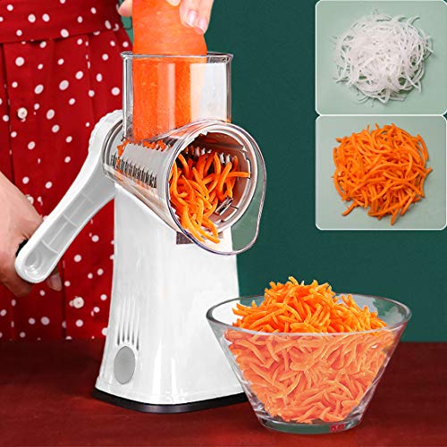 BNUNWISH Rotary Cheese Grater Shredder 5-in-1 Tumbling Box Mandoline Vegetable Julienne Slicer Waffle Cutter Nut Chopper with Handle and Strong Suction Base - Image 4