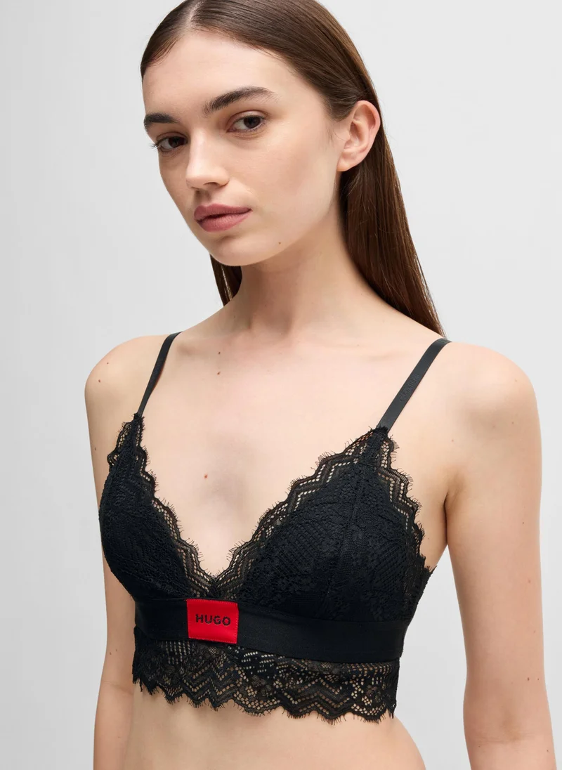 HUGO Padded triangle bra in geometric lace with logo label