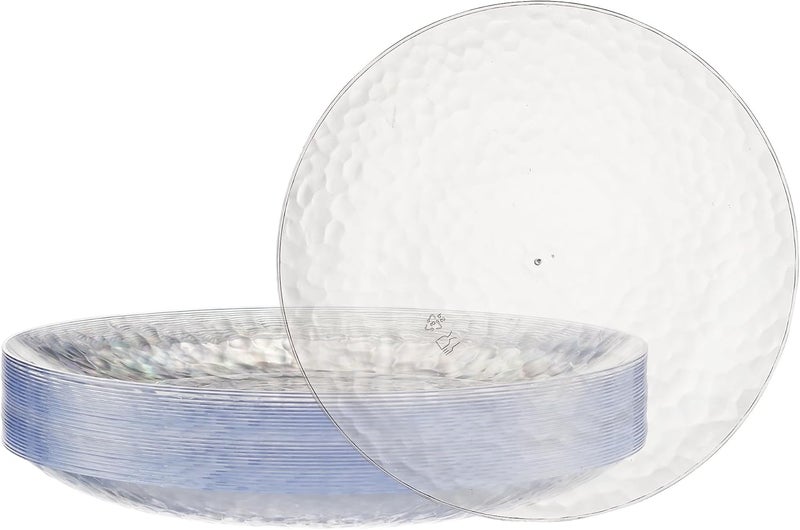 PLASTICPRO 30 Pack Heavyweight Disposable Plastic Plates - Elegant Clear Hammered Platsic Party Dishes (9'' INCH PLATES) - Image 1