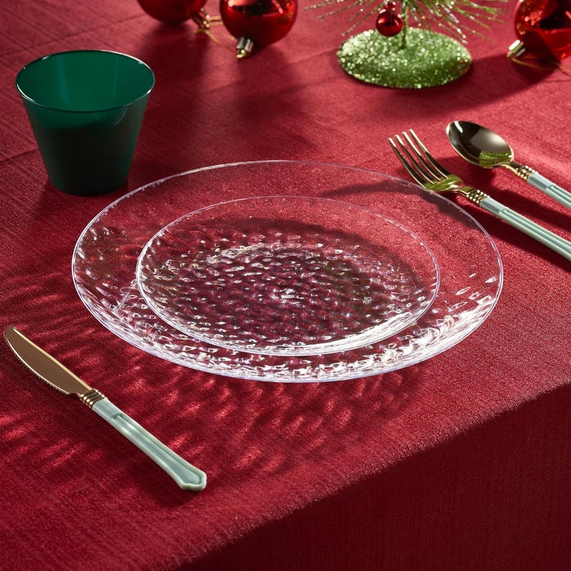 PLASTICPRO 30 Pack Heavyweight Disposable Plastic Plates - Elegant Clear Hammered Platsic Party Dishes (9'' INCH PLATES) - Image 3