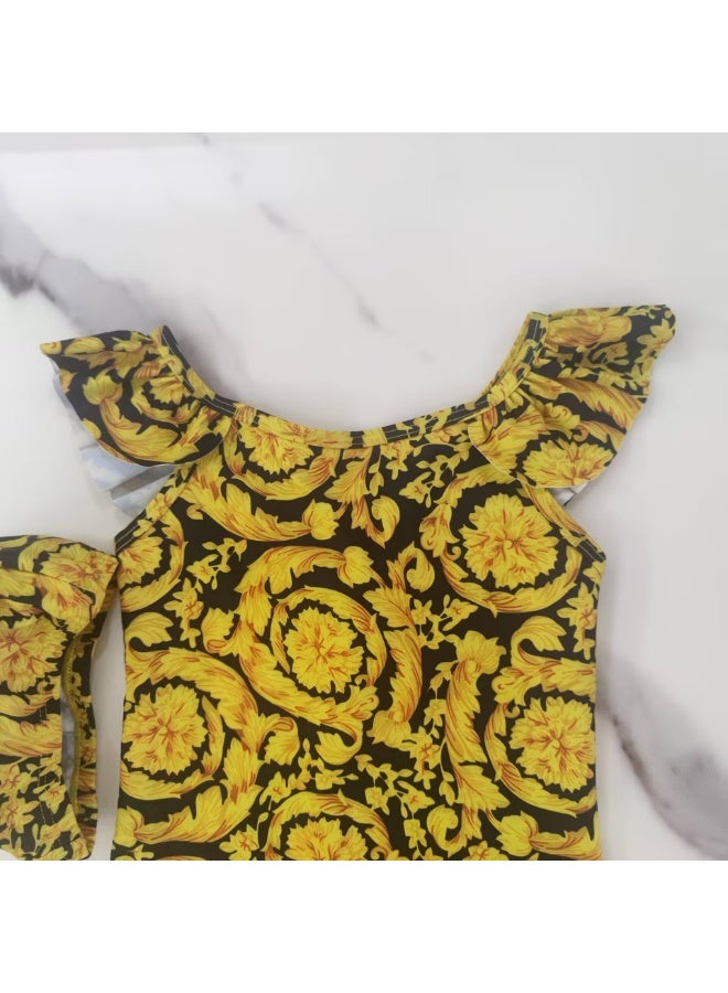Kids Swimwear Girl yellow flower Cute Little Princess Swimsuit Baby one piece set children Swimwear - Image 2