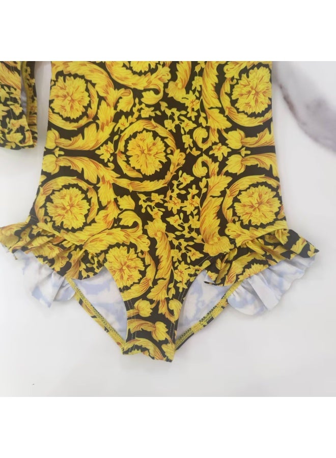 Kids Swimwear Girl yellow flower Cute Little Princess Swimsuit Baby one piece set children Swimwear - Image 4