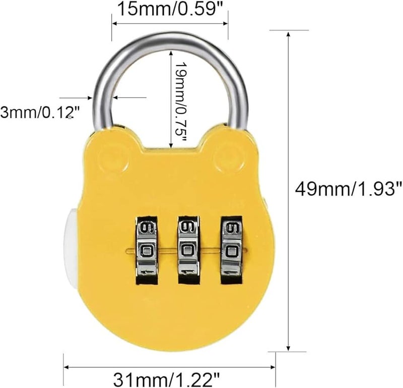 3 Digit Combination Padlock 3mm Steel Shackle Zinc Alloy Lock Yellow - Image 1