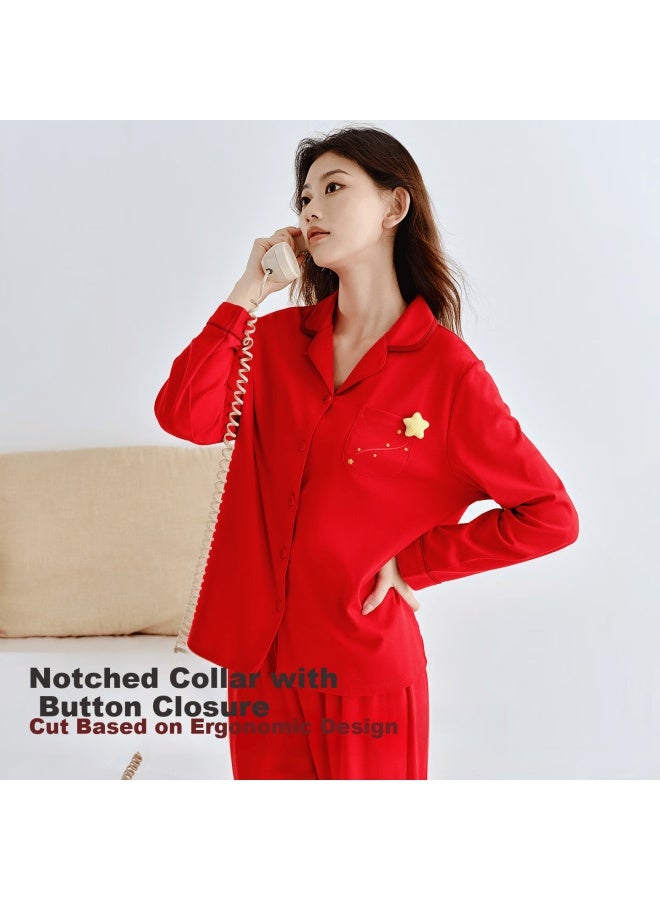 Goso Guan Xiaotong Couple Style Women's Long Sleeve Long Pants Thin Cardigan Solid Color Cotton Casual Homewear Set - Image 2