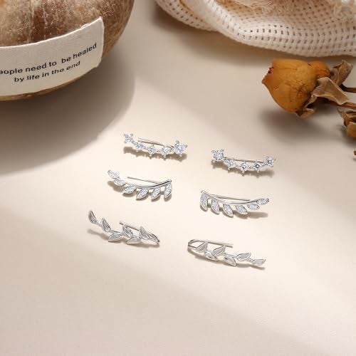 FINREZIO 6Pairs Ear Cuffs Climber Hoop Earring CZ Arrow Crawler Stud Earring Jacket for Women Silver - Image 4