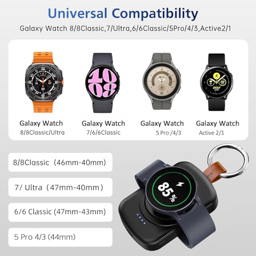 ACEQINGSE for Samsung Galaxy Watch Charger,1800mAh Portable Charger for Samsung Galaxy Watch 8/8 Classic/7/Ultra/6/6 Classic/5/5 Pro/4/3,Active 2/1,Wireless Magnetic (Black) - Image 4