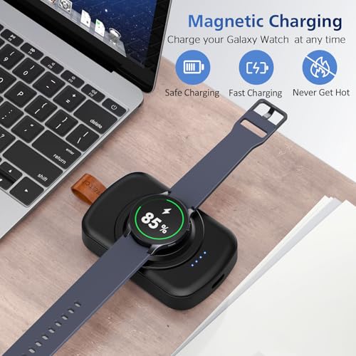 ACEQINGSE for Samsung Galaxy Watch Charger,1800mAh Portable Charger for Samsung Galaxy Watch 8/8 Classic/7/Ultra/6/6 Classic/5/5 Pro/4/3,Active 2/1,Wireless Magnetic (Black) - Image 2