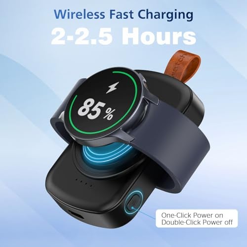 ACEQINGSE for Samsung Galaxy Watch Charger,1800mAh Portable Charger for Samsung Galaxy Watch 8/8 Classic/7/Ultra/6/6 Classic/5/5 Pro/4/3,Active 2/1,Wireless Magnetic (Black) - Image 3
