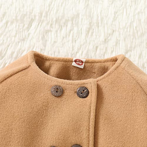 JEELLIGULAR Toddler Baby Girls Coats Kids Cloak Button Warm Thick Jacket Clothes Baby Fall Winter Outwear Clothes Set (Khaki, 3-6 Month - Image 4