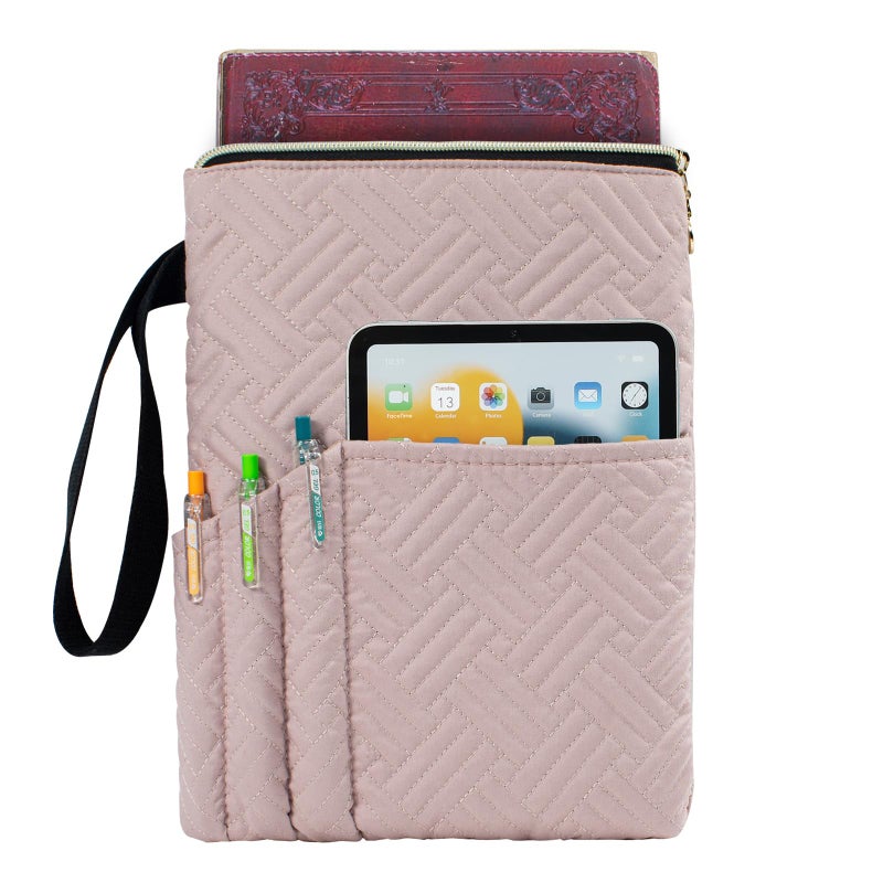APLUFINE Book Sleeve with Zipper, 11"X9" Padded Book Protector, Washable Quilted Book Covers for Paperbacks, Book Pouch with Pockets for Book Lover Gifts - Image 1
