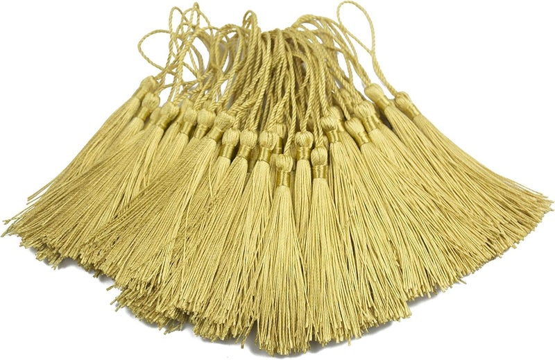 Curious Button Curious Button Handmade Soft Flossy Bookmark Tassels with Cord Loop for Keychain Earring Jewelry Making Souvenir Graduation Clothing Sewing Gift Tag DIY Craft Projects 50PCS Light Gold 