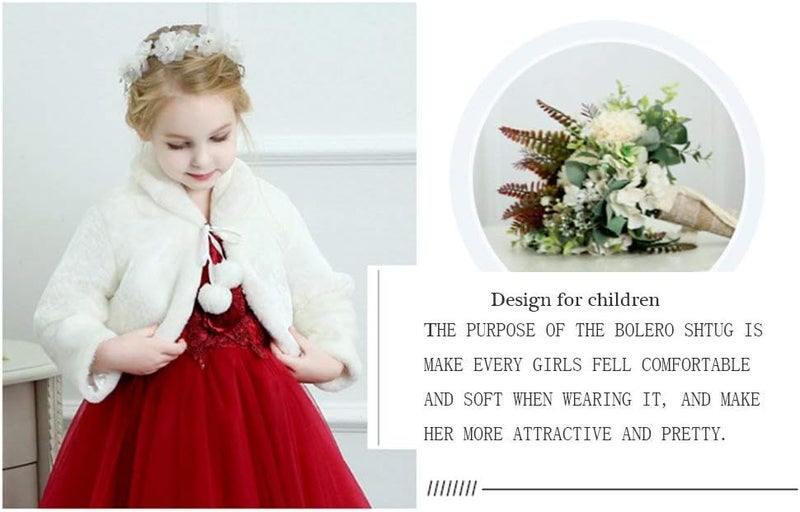 Edenshow Store Girls Faux Fur Bolero White Fur Coat Jacket Princess Shawl Shrug Bridesmaid Tippet Cape Cardigan for Wedding Party - Image 5