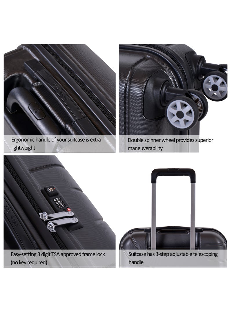 eminent - Voyager Hard side Travel Case Luggage Trolley Makrolon Lightweight with 4 Quiet Double Spinner Wheels Suitcase with TSA Lock KH91 Dark Grey - Image 1
