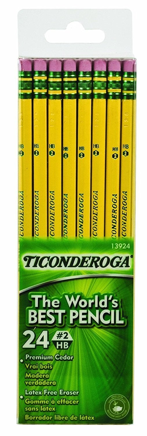 Ticonderoga #2 Pencils, Wood-Cased, 6 24-Count Hang-Tab Boxes, Total 144 Pencils, Yellow (13924) (13924N) - Image 1