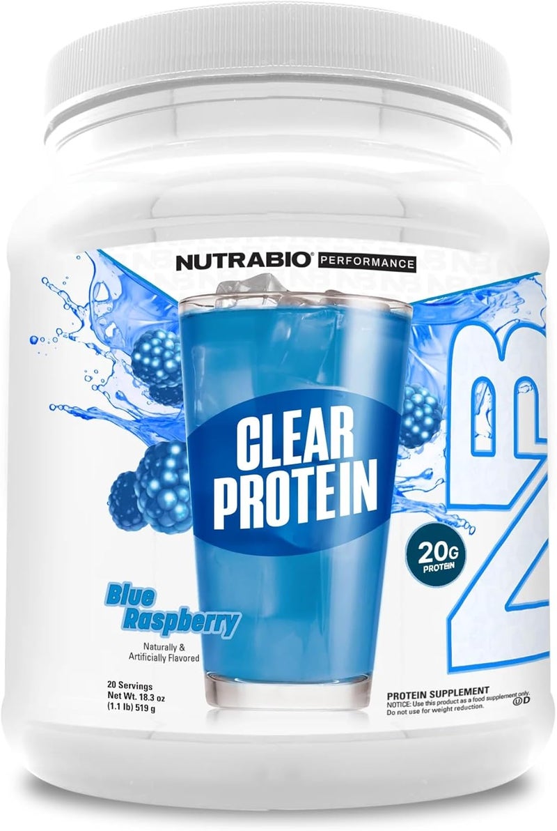 NutraBio Clear Protein Powder Blue Raspberry  20 Servings 20g Clear Whey Protein Isolate 0 Sugar 0g Lactose Refreshing Fruit Flavors GLP1 Support  Bone Health  Muscle Post Workout Recovery - Image 1