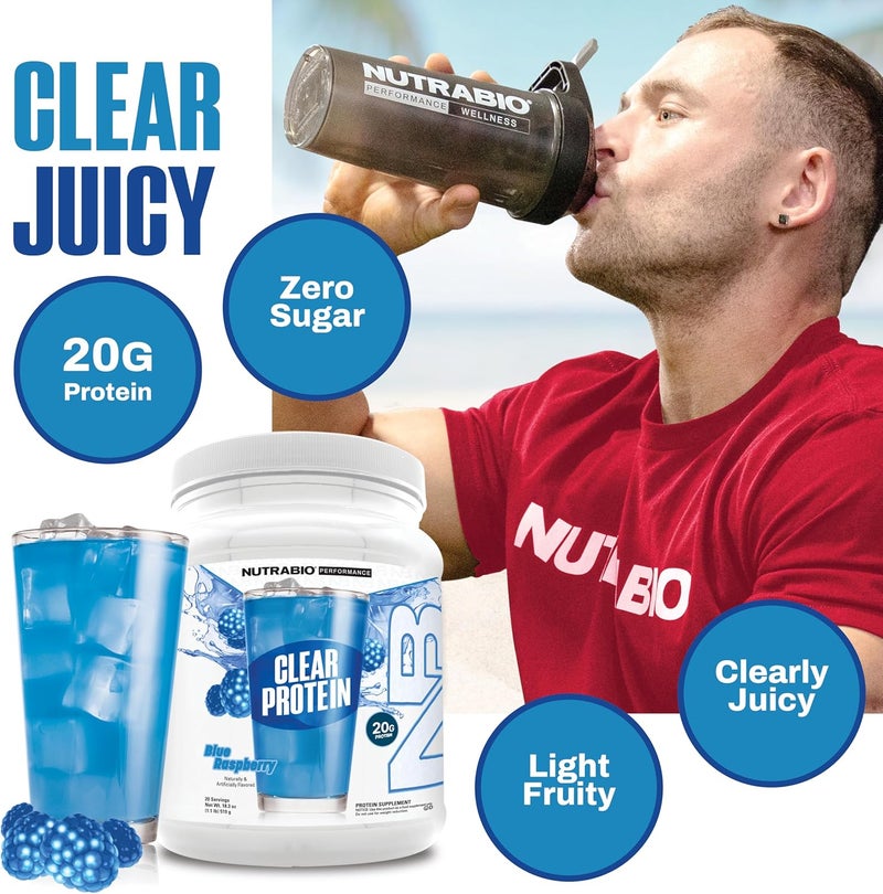 NutraBio Clear Protein Powder Blue Raspberry  20 Servings 20g Clear Whey Protein Isolate 0 Sugar 0g Lactose Refreshing Fruit Flavors GLP1 Support  Bone Health  Muscle Post Workout Recovery - Image 2