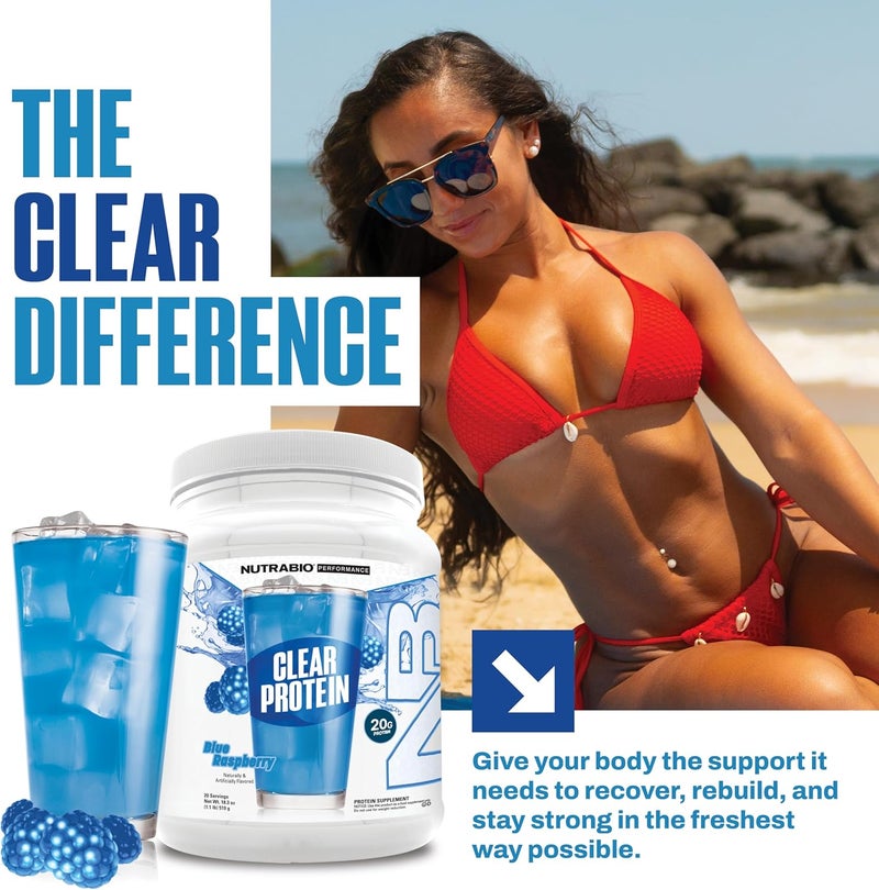 NutraBio Clear Protein Powder Blue Raspberry  20 Servings 20g Clear Whey Protein Isolate 0 Sugar 0g Lactose Refreshing Fruit Flavors GLP1 Support  Bone Health  Muscle Post Workout Recovery - Image 4