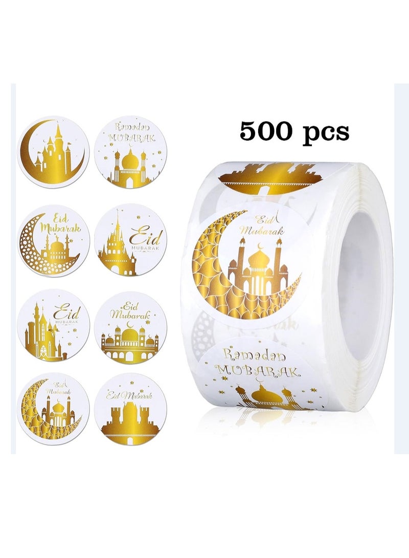 OASIS-TH 500Pcs Ramadan Kareem Adhensive Stickers Eid Mubarak Perforated Roll Sticker Gift Tag  - Image 1