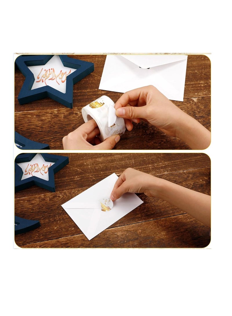 OASIS-TH 500Pcs Ramadan Kareem Adhensive Stickers Eid Mubarak Perforated Roll Sticker Gift Tag  - Image 2