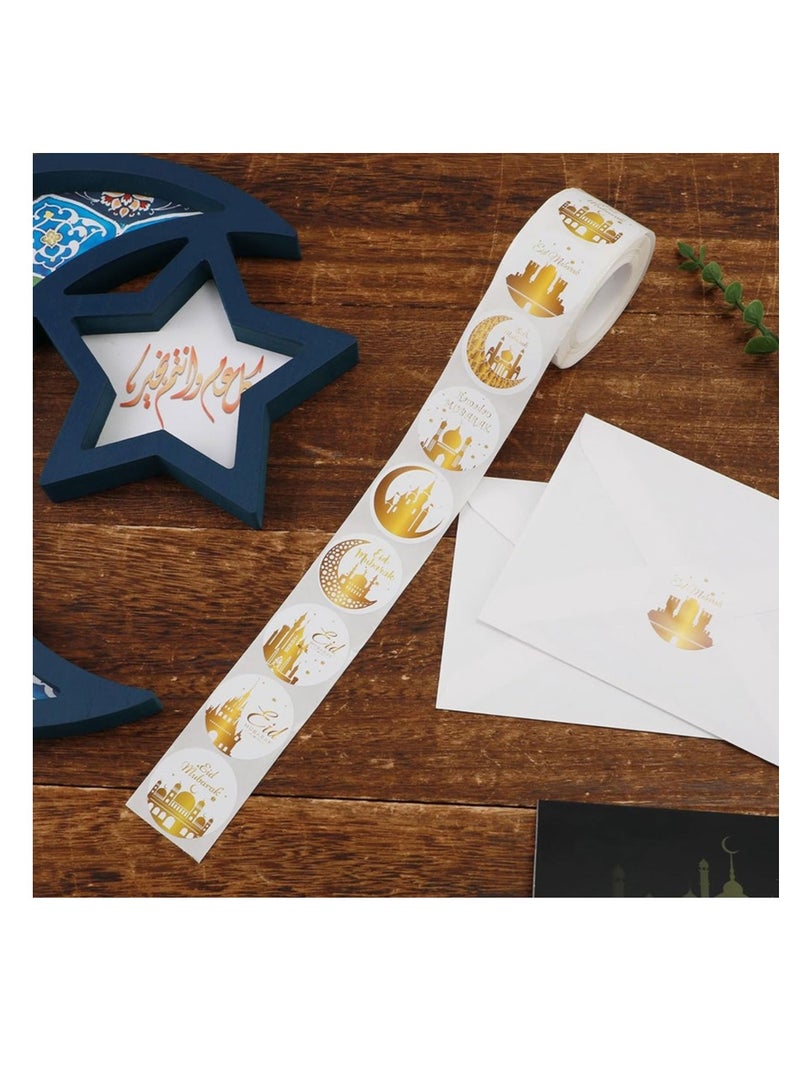 OASIS-TH 500Pcs Ramadan Kareem Adhensive Stickers Eid Mubarak Perforated Roll Sticker Gift Tag  - Image 3