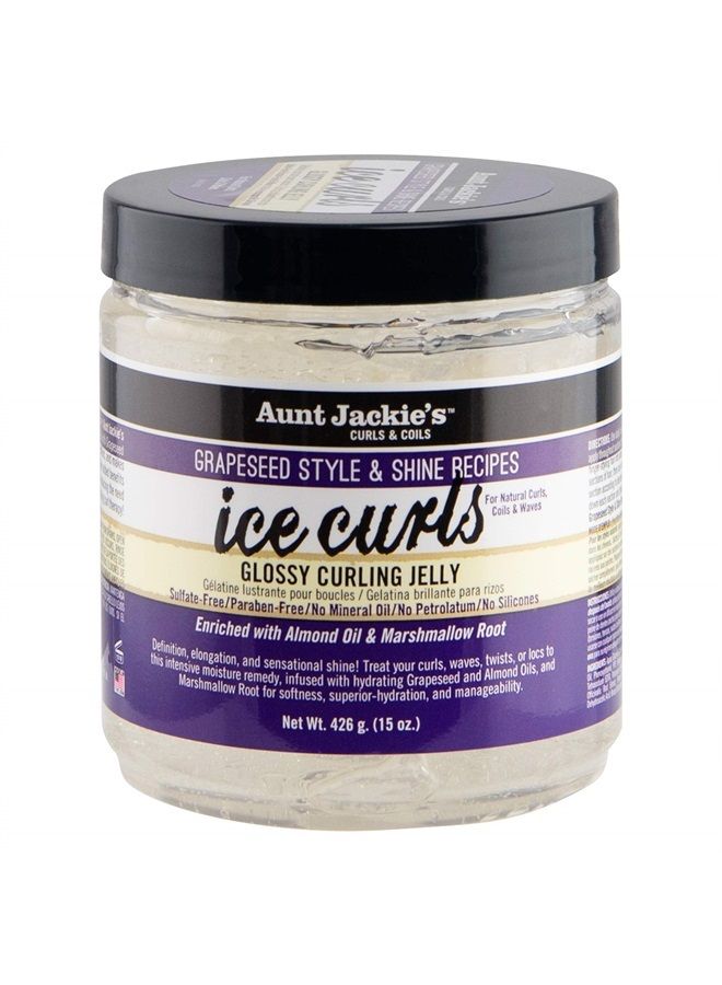 Aunt Jackie's Grapeseed Style and Shine Recipes Ice Curls Glossy Curling Jelly, Hydrates, Softens, Makes Waves, Curls and Coils Easier to Style, 15 oz - Image 1