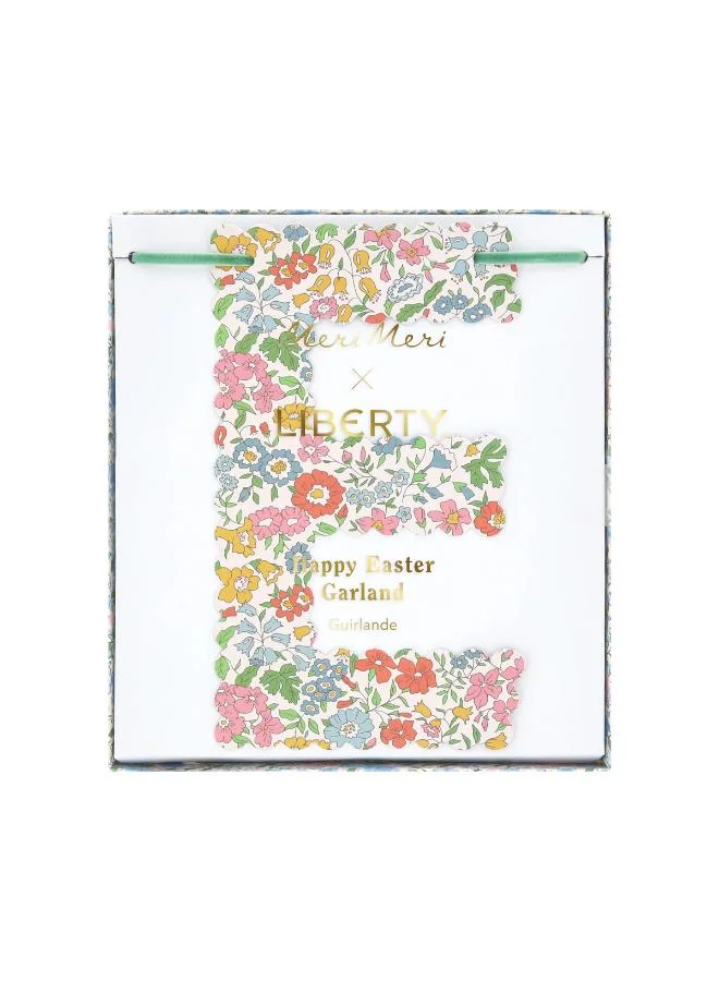 Meri Meri  x Liberty Happy Easter Garland - Scalloped Paper Letter Pennants with Liberty Floral Designs on Sage Green Velvet Ribbon, Stylish Spring Decoration for Easter Parties  | Best Price UAE