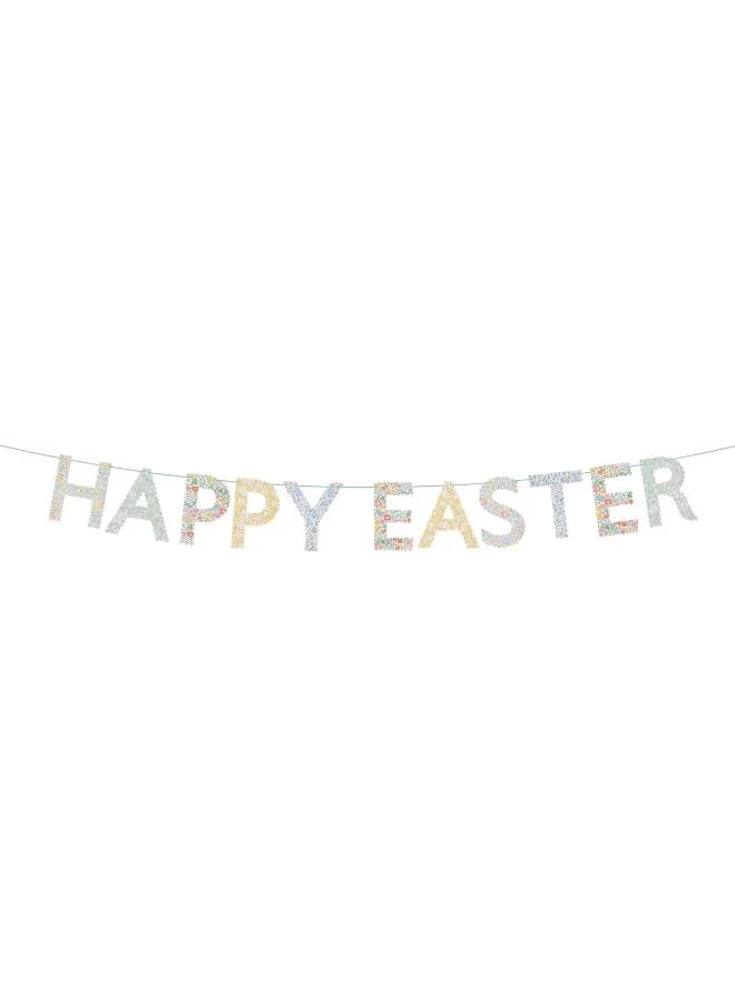 Meri Meri  x Liberty Happy Easter Garland - Scalloped Paper Letter Pennants with Liberty Floral Designs on Sage Green Velvet Ribbon, Stylish Spring Decoration for Easter Parties  | Best Price UAE