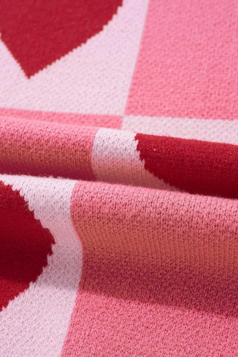 KevaMolly Womens Plus Size Valentines Sweater Heart Lantern Sleeve Sweater Plaid Elegant Baggy Sweaters Pullover Top Pink Red 3XL - Image 2