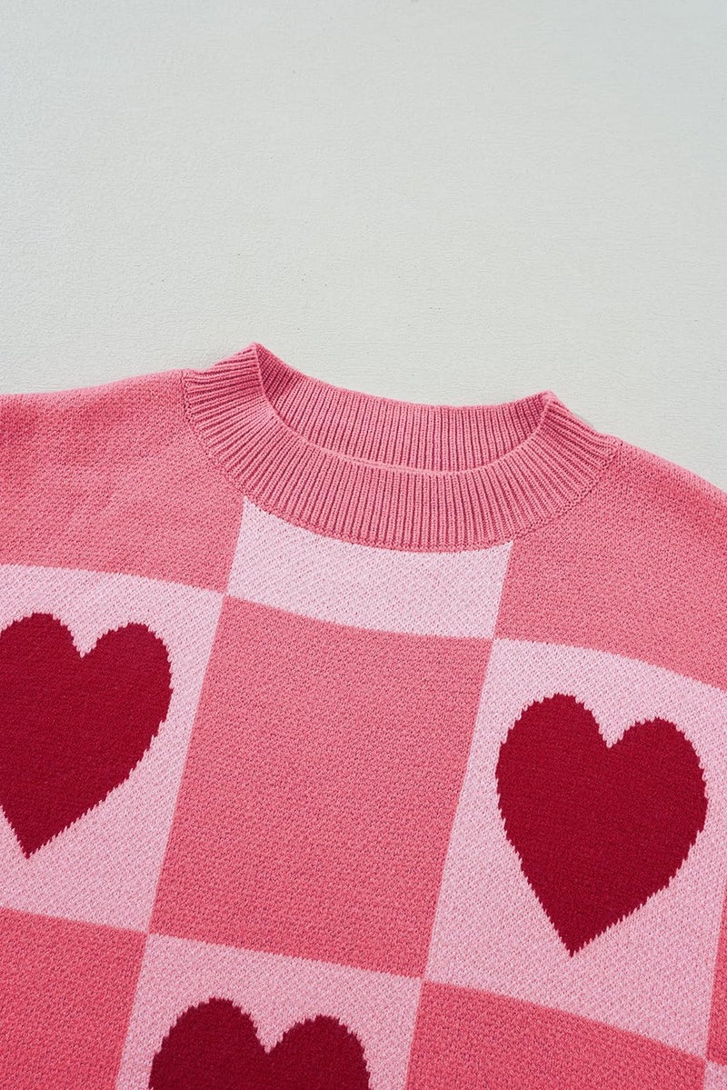 KevaMolly Womens Plus Size Valentines Sweater Heart Lantern Sleeve Sweater Plaid Elegant Baggy Sweaters Pullover Top Pink Red 3XL - Image 4