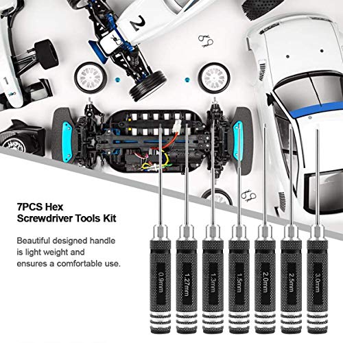 FPVERA RC Hex Driver Set - 7pcs Hex Allen Screwdriver Kit 0.9mm 1.27mm 1.3mm 1.5mm 2.0mm 2.5mm 3.0mm Key Driver Repair Tools for Rc Car Traxxas Helicopter - Image 2