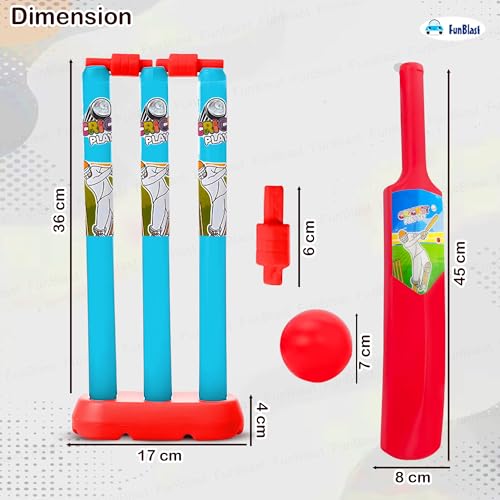 FunBlast Cricket Set with Bat, Stumps & Ball, Sports Games for Kids 3+ Years Bat Ball Set - Best Birthday Return Gifts for Kids - Multicolor (Small) - Image 2