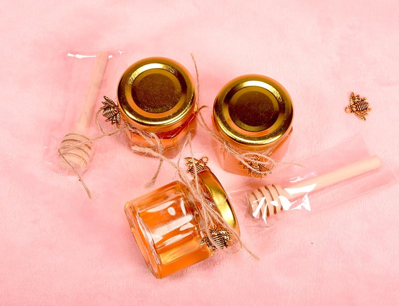 Adabocute Honey Pot  Mini Honey Jars With Dipper  Glass Honey Jars Baby Shower Favors  Party Favors & Wedding Favors  Gold Lid  Bee Pendants  Gold Organza Bags  20 Pack 1.5Oz - Image 5