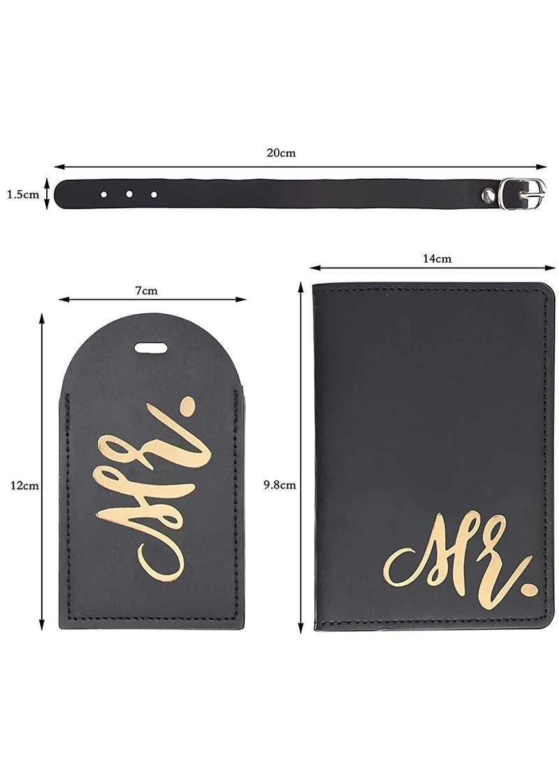 Luggage Tags Set and Passport Covers, Mr and Mrs, Personalised Waterproof Leather White Black Name ID Identifier Bag Tag Kit for Married Couples Honeymoon Lovers Travel Outdoor Use(4PCS) - Image 5