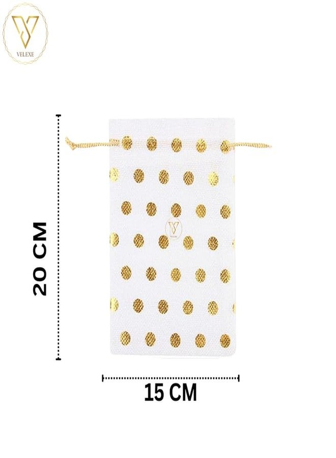 VELEXE Jute Bag with White Doted Design - Pack of 50 | 15 * 20CM | Eco-Friendly, Reusable Tote Bag | Stylish, Durable, and Sustainable | Perfect for Shopping & Gifting - Image 2