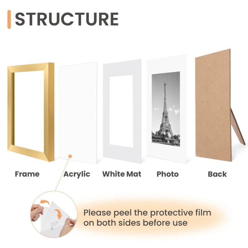 upsimples 5x7 Picture Frame Set of 10, Display Pictures 4x6 with Mat or 5x7 Without, Multi Photo Frames Collage for Wall or Tabletop Display, Gold - Image 4