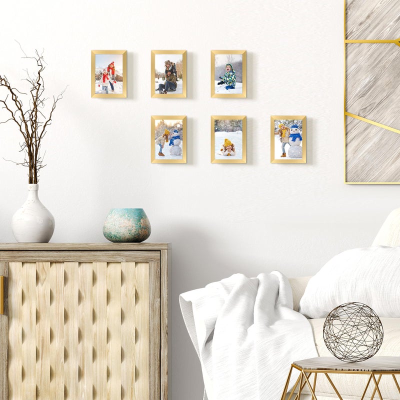upsimples 5x7 Picture Frame Set of 10, Display Pictures 4x6 with Mat or 5x7 Without, Multi Photo Frames Collage for Wall or Tabletop Display, Gold - Image 2