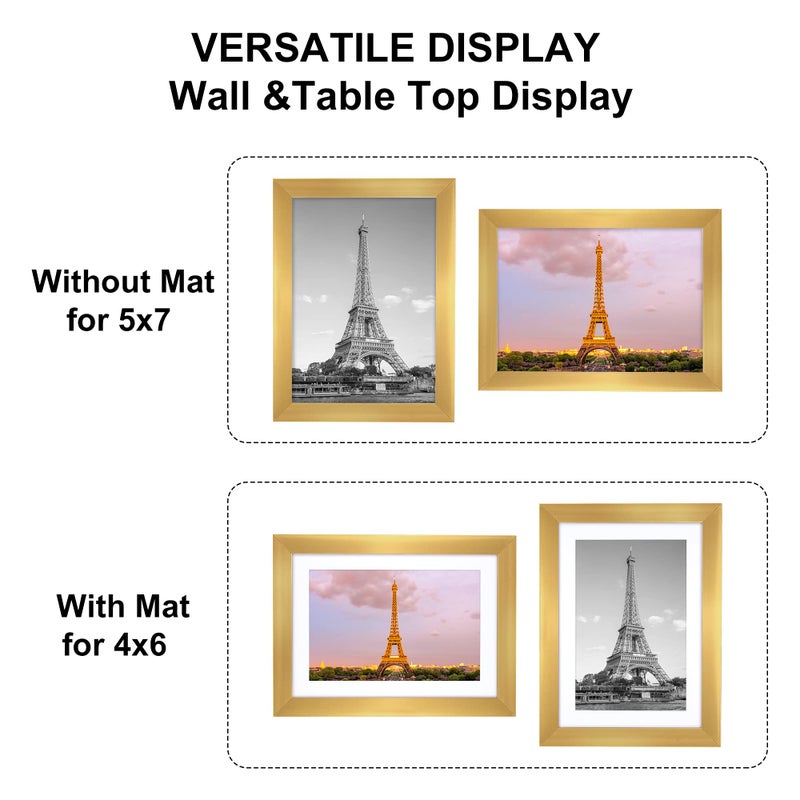 upsimples 5x7 Picture Frame Set of 10, Display Pictures 4x6 with Mat or 5x7 Without, Multi Photo Frames Collage for Wall or Tabletop Display, Gold - Image 5