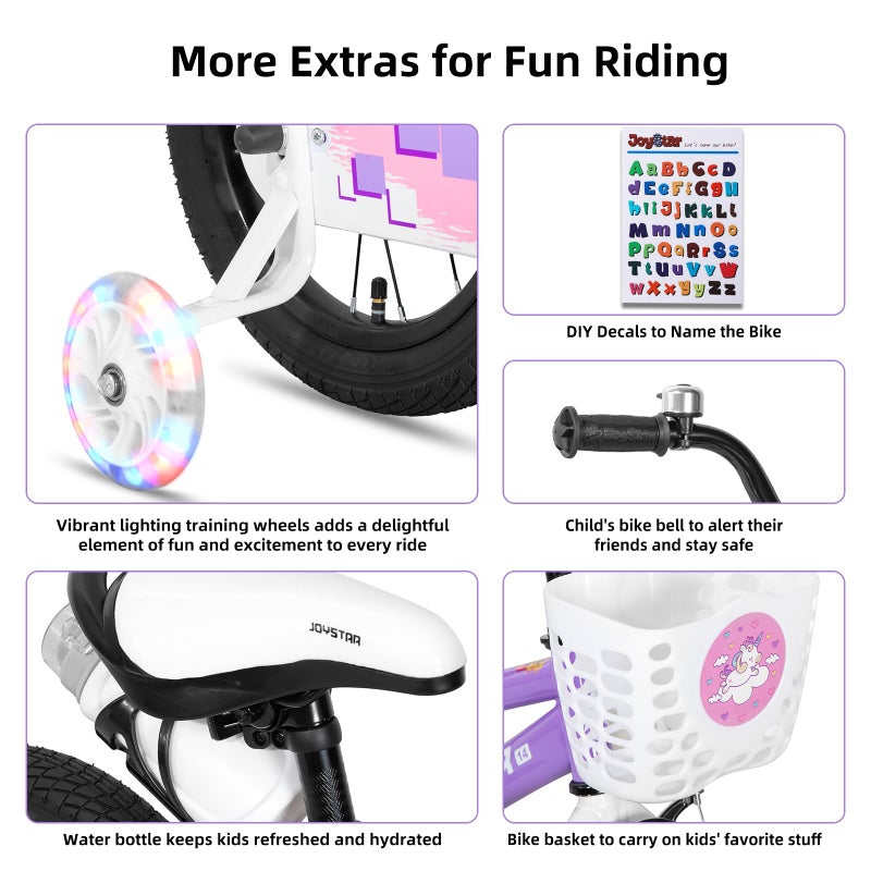 JOYSTAR Pluto 14 Inch Kids Bike with Training Wheels for Ages 3 4 5 Year Old Boys Girls Toddler Children BMX Girl Bicycle Purple - Image 4