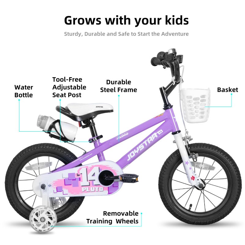 JOYSTAR Pluto 14 Inch Kids Bike with Training Wheels for Ages 3 4 5 Year Old Boys Girls Toddler Children BMX Girl Bicycle Purple - Image 2
