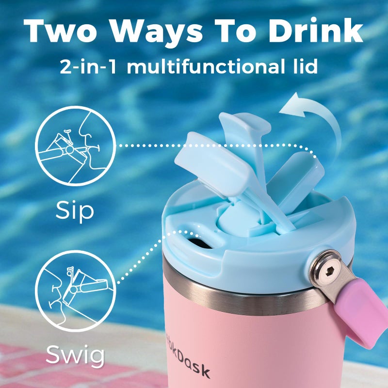 NebkDask 40 oz Insulated Stainless Steel Bottle with 2-in-1 Straw and Spout Lid, Water Bottle with Carry Handle Keep Cold 24H, Leak-Proof, Fits in Car Cup Holder, Travel, and Schoolï¼ˆoff-Whiteï¼‰ - Image 5