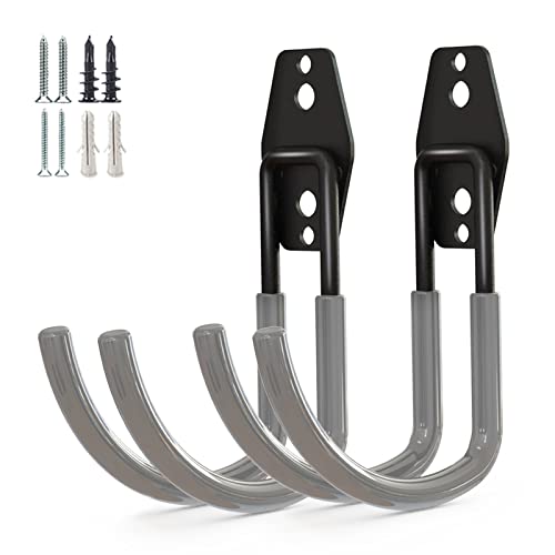 GeeWatom Garage Storage Utility Hooks，Garage Garden Tool Organizer，Steel Wall Mount Hooks, Large Garden U Hooks （2 Pack） (Type-2-Gray) - Image 1
