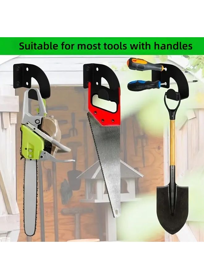 2 قطعة من حامل الأدوات المعدني الحديث المثبت على الحائط، رف تخزين أسود موفر للمساحة للجراج - Image 2