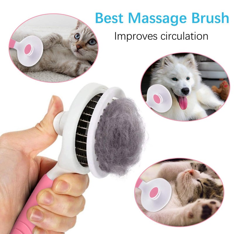 itPlus Cat Grooming Brush, Pets Skin Friendly Self Cleaning Slicker Brushes for Shedding Massage Dogs Cats Hair Gentle Remove Loose Undercoat with Long or Short Hairs for All Fur Type- UPGRADED (Pink) - Image 5
