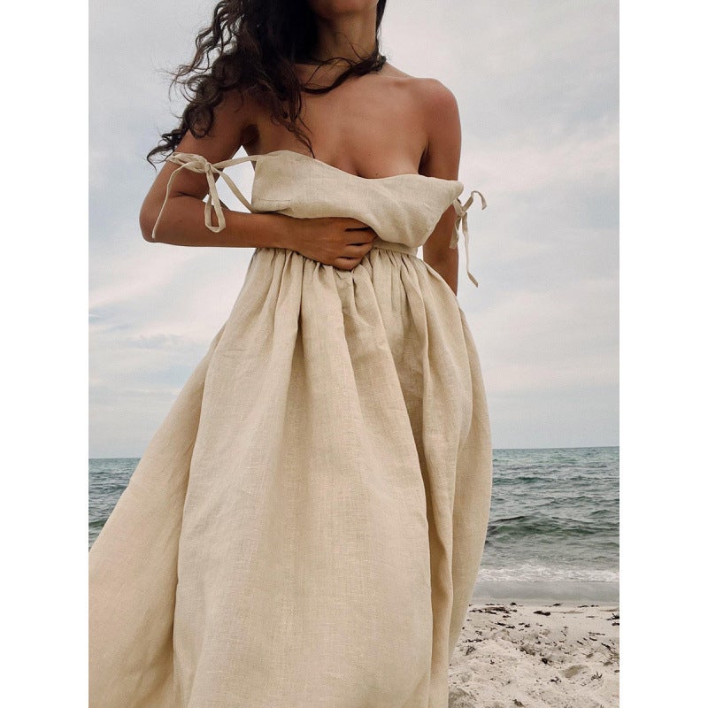 Pure Cotton V-Neck Slip Skirt Women'S 2025 Spring New Elegant Elegant Strap Backless Dress - Image 2